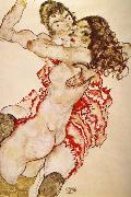 Egon Schiele Two Girls Embracing Each other oil painting reproduction